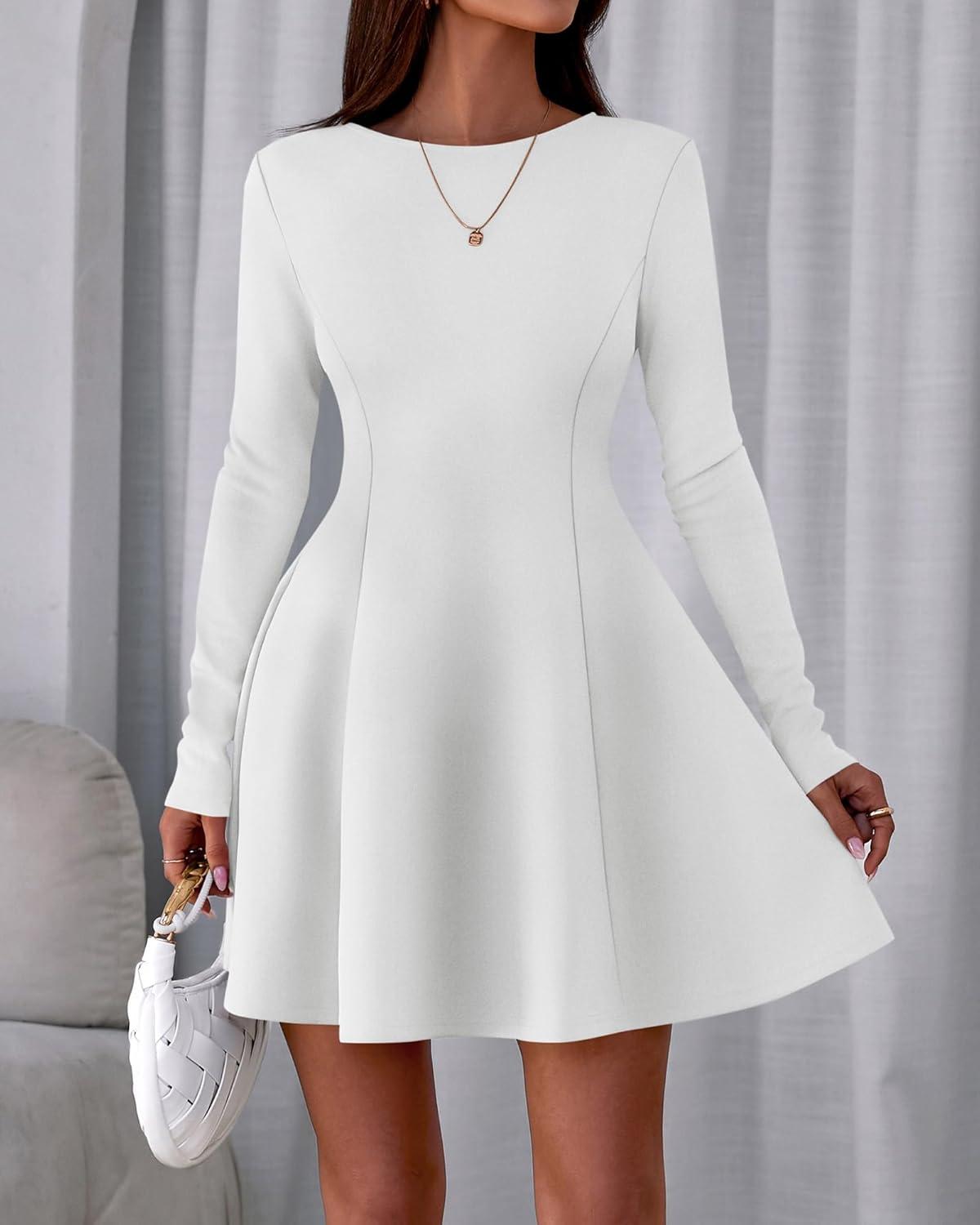 imageBTFBM Fall Dresses for Women 2025 Elegant Classy Flowy A Line Long Sleeve Business Homecoming Cocktail Sweater DressWhite