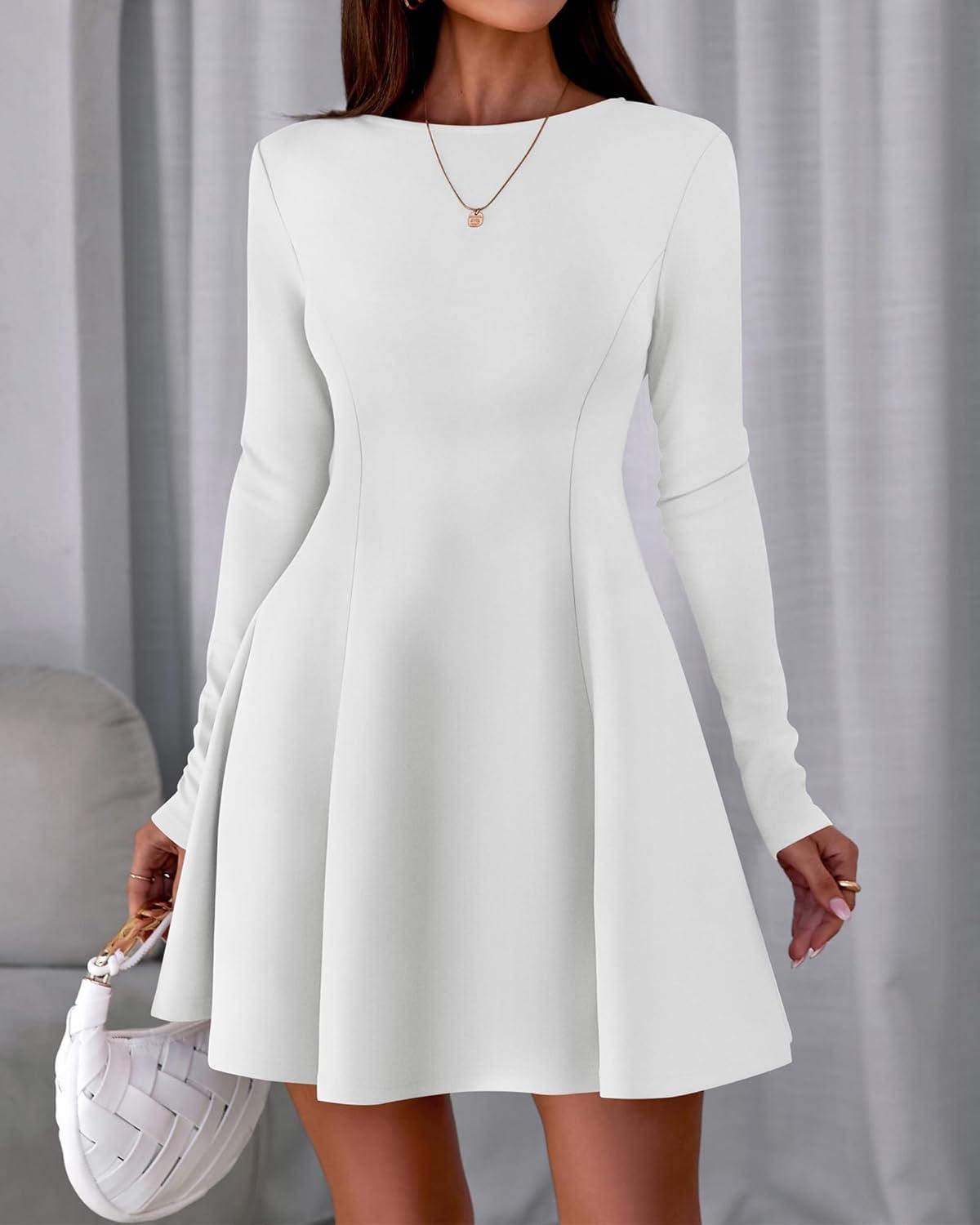 imageBTFBM Fall Dresses for Women 2025 Elegant Classy Flowy A Line Long Sleeve Business Homecoming Cocktail Sweater DressWhite