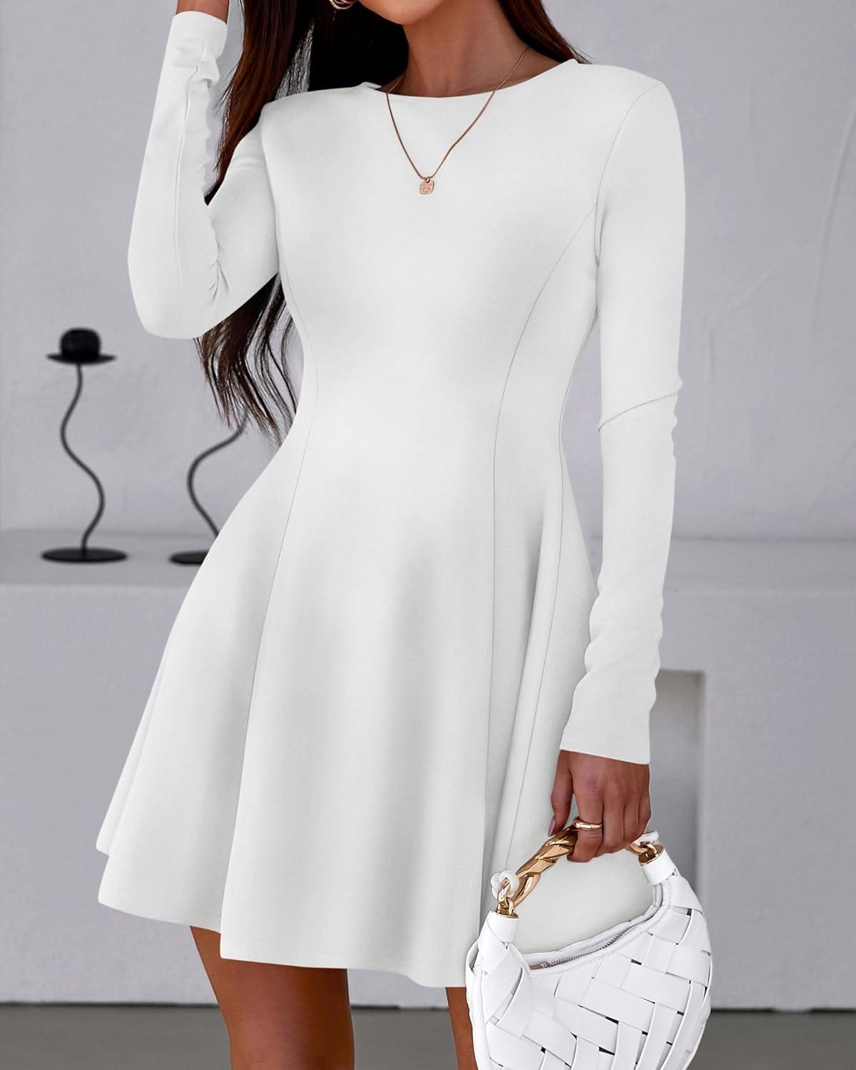imageBTFBM Fall Dresses for Women 2025 Elegant Classy Flowy A Line Long Sleeve Business Homecoming Cocktail Sweater DressWhite