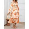 imageBTFBM Fall Dresses for Women 2025 Floral Long Sleeve Smocked Square Neck Casual Ruffle Tiered Flowy Wedding Guest DressFloral Apricot Orange