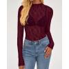 imageBTFBM Lace Tops for Women 2025 See Through Mesh Top Crew Neck Long Sleeve Fitted Sheer Party Club Outfits Fall FashionBurgundy