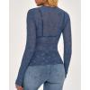 imageBTFBM Lace Tops for Women 2025 See Through Mesh Top Crew Neck Long Sleeve Fitted Sheer Party Club Outfits Fall FashionGrey Blue