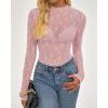 imageBTFBM Lace Tops for Women 2025 See Through Mesh Top Crew Neck Long Sleeve Fitted Sheer Party Club Outfits Fall FashionPink