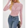 imageBTFBM Lace Tops for Women 2025 See Through Mesh Top Crew Neck Long Sleeve Fitted Sheer Party Club Outfits Fall FashionPink