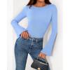 imageBTFBM Long Sleeve Shirts for Women 2025 Fall Y2K Clothes Casual Solid Color Boat Neck Bell Sleeve Fitted Going Out TopsLight Blue