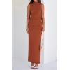 imageBTFBM Summer Two Piece Skirt Set for Women 2025 Dressy Lightweight Sleeveless Knit Top Going Out Split Maxi Skirt SetBrick Red