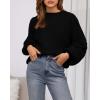 imageBTFBM Sweaters for Women Fall 2025 Crew Neck Lantern Long Sleeve Oversized Sweater Casual Knit Winter Pullover TopsBlack