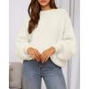 imageBTFBM Sweaters for Women Fall 2025 Crew Neck Lantern Long Sleeve Oversized Sweater Casual Knit Winter Pullover TopsWhite