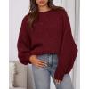 imageBTFBM Sweaters for Women Fall 2025 Crew Neck Lantern Long Sleeve Oversized Sweater Casual Knit Winter Pullover TopsWine Red