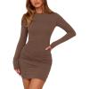 imageBTFBM Fall Dresses for Women 2025 Fashion Long Sleeve Boat Neck Slim Fit Party Club Short Tight Basic Bodycon Mini DressCoffee