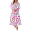 imageBTFBM Fall Dresses for Women 2025 Floral Long Sleeve Smocked Square Neck Casual Ruffle Tiered Flowy Wedding Guest DressFloral Light Blue Pink