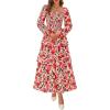 imageBTFBM Fall Dresses for Women 2025 Floral Long Sleeve Smocked Square Neck Casual Ruffle Tiered Flowy Wedding Guest DressFloral Orange Pink Red