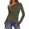 imageBTFBM Off The Shoulder Tops for Women Fall Fashion 2025 Asymmetrical Long Sleeve Shirts Fitted Going Out Top Y2K ClothesArmy Green