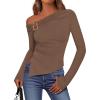 imageBTFBM Off The Shoulder Tops for Women Fall Fashion 2025 Asymmetrical Long Sleeve Shirts Fitted Going Out Top Y2K ClothesBrown
