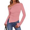 imageBTFBM Off The Shoulder Tops for Women Fall Fashion 2025 Asymmetrical Long Sleeve Shirts Fitted Going Out Top Y2K ClothesPink