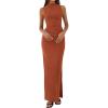 imageBTFBM Summer Two Piece Skirt Set for Women 2025 Dressy Lightweight Sleeveless Knit Top Going Out Split Maxi Skirt SetBrick Red