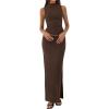 imageBTFBM Summer Two Piece Skirt Set for Women 2025 Dressy Lightweight Sleeveless Knit Top Going Out Split Maxi Skirt SetCoffee