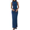imageBTFBM Summer Two Piece Skirt Set for Women 2025 Dressy Lightweight Sleeveless Knit Top Going Out Split Maxi Skirt SetDark Blue