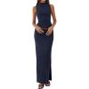 imageBTFBM Summer Two Piece Skirt Set for Women 2025 Dressy Lightweight Sleeveless Knit Top Going Out Split Maxi Skirt SetNavy