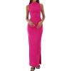 imageBTFBM Summer Two Piece Skirt Set for Women 2025 Dressy Lightweight Sleeveless Knit Top Going Out Split Maxi Skirt SetRose Red