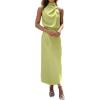 imageBTFBM Women Sleeveless Cocktail Dresses Fall Mock Neck Keyhole Elastic High Waist Evening Party Maxi Wedding Guest DressTender Green