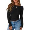 imageBTFBM Womens Long Sleeve T Shirts Fall Clothes 2025 Ribbed Slim Fit Y2K Boat Neck Casual Going Out Tops Workout OutfitsBlack