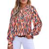 imageBTFBM Womens Tops Dressy Casual Fall 2025 Boho Floral V Neck Long Sleeve Half Button Down Shirt Work Business BlousesStriped Orange