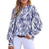 imageBTFBM Womens Tops Dressy Casual Fall 2025 Boho Floral V Neck Long Sleeve Half Button Down Shirt Work Business BlousesStriped White Blue