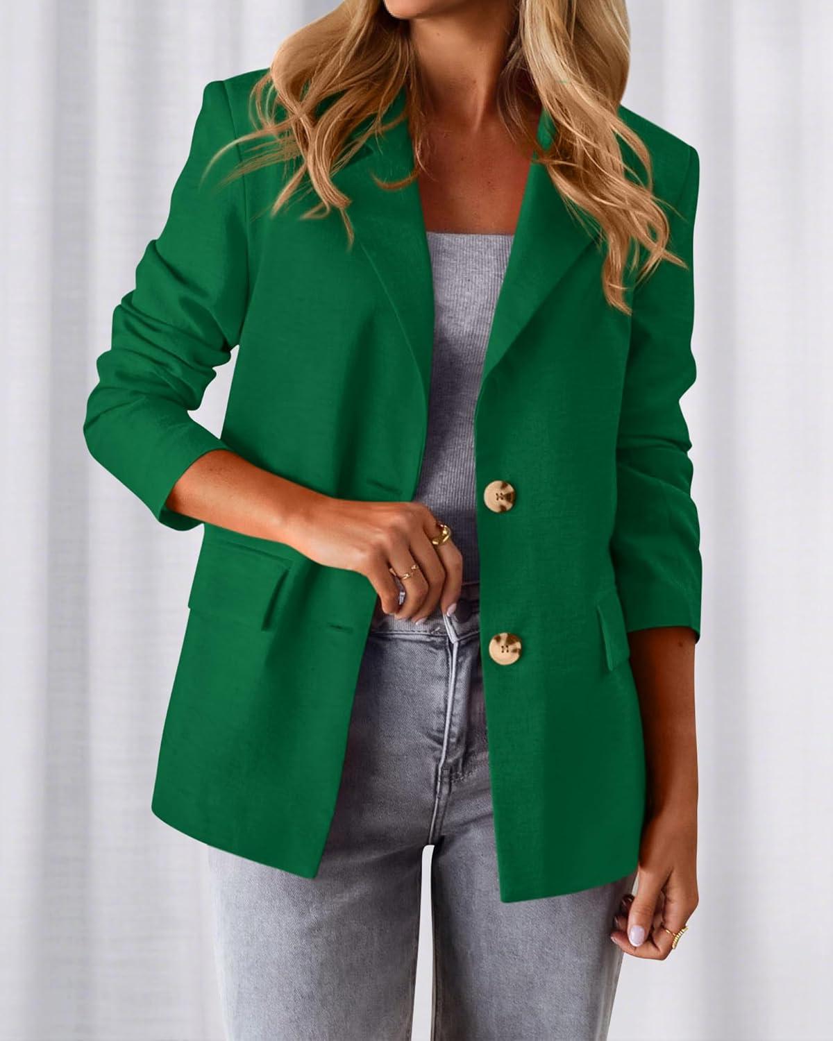 imageBTFBM Blazers for Women Business Casual 2025 Fall Clothes Lapel Open Front Long Sleeve Work Office Suit Jackets BlazerDark Green