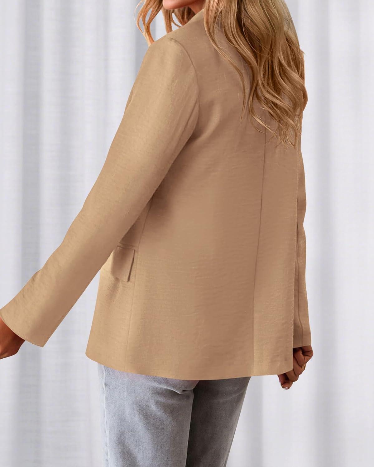 imageBTFBM Blazers for Women Business Casual 2025 Fall Clothes Lapel Open Front Long Sleeve Work Office Suit Jackets BlazerKhaki