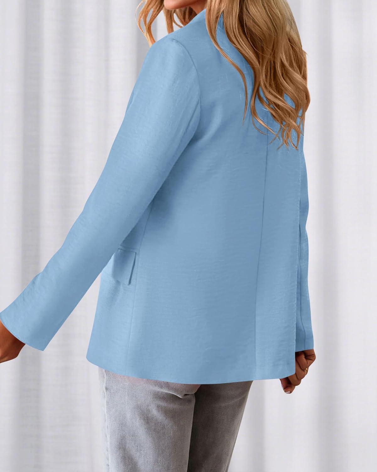 imageBTFBM Blazers for Women Business Casual 2025 Fall Clothes Lapel Open Front Long Sleeve Work Office Suit Jackets BlazerLight Blue