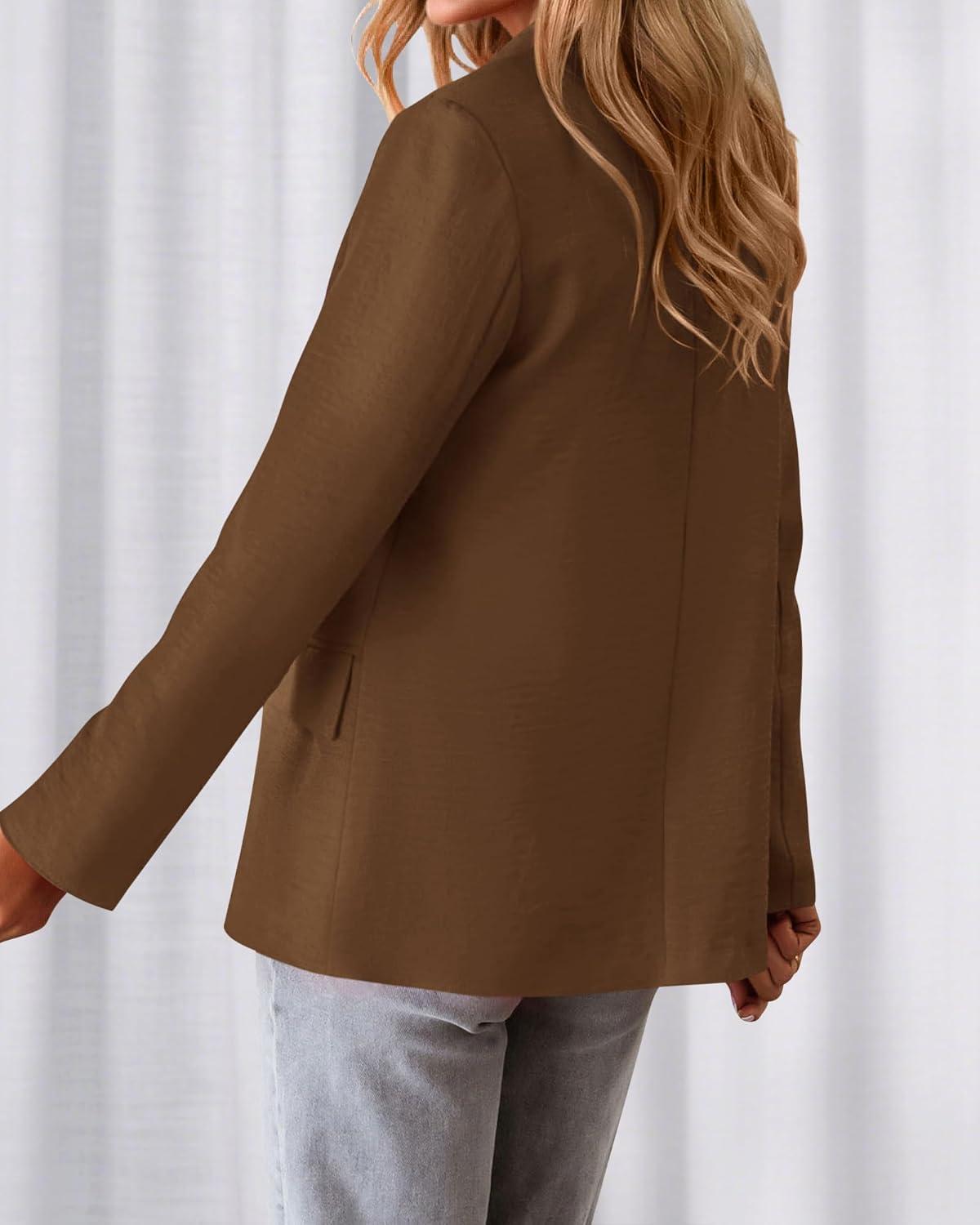 imageBTFBM Blazers for Women Business Casual 2025 Fall Clothes Lapel Open Front Long Sleeve Work Office Suit Jackets BlazerLight Brown