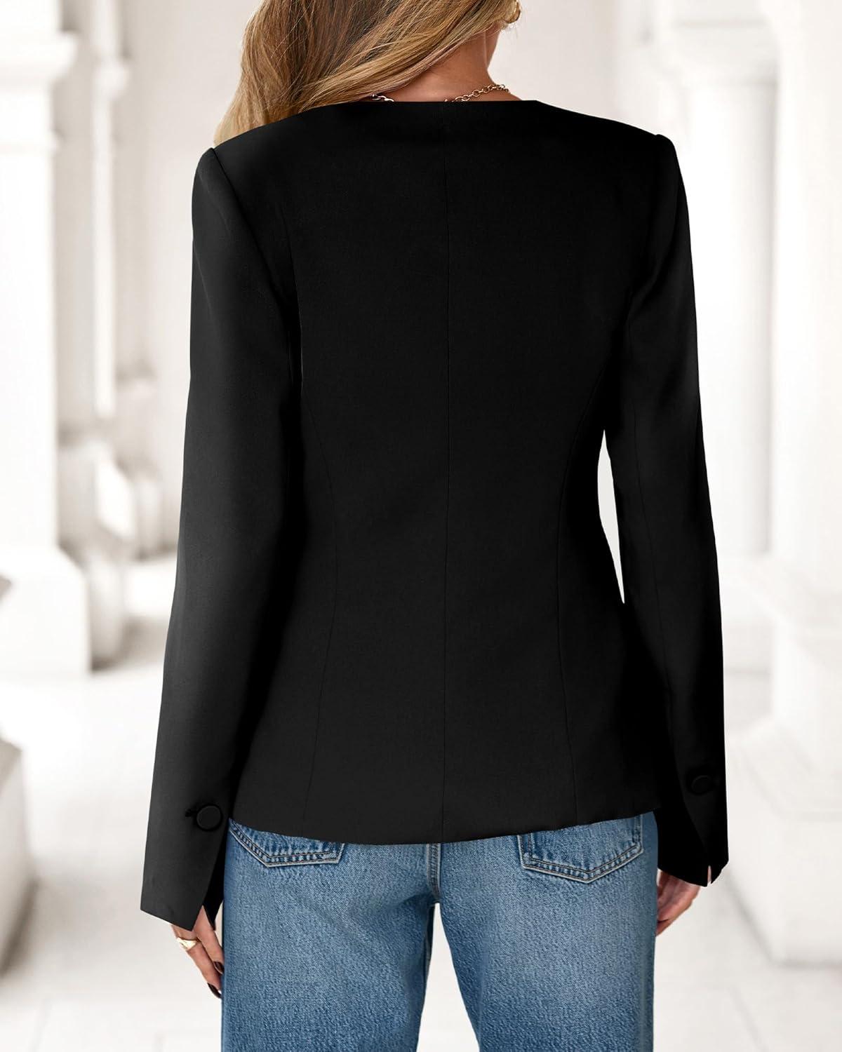 imageBTFBM Blazers for Women Business Casual Open Front Long Sleeve Button Work Office Suit Jackets Dressy Blazer PocketsBlack