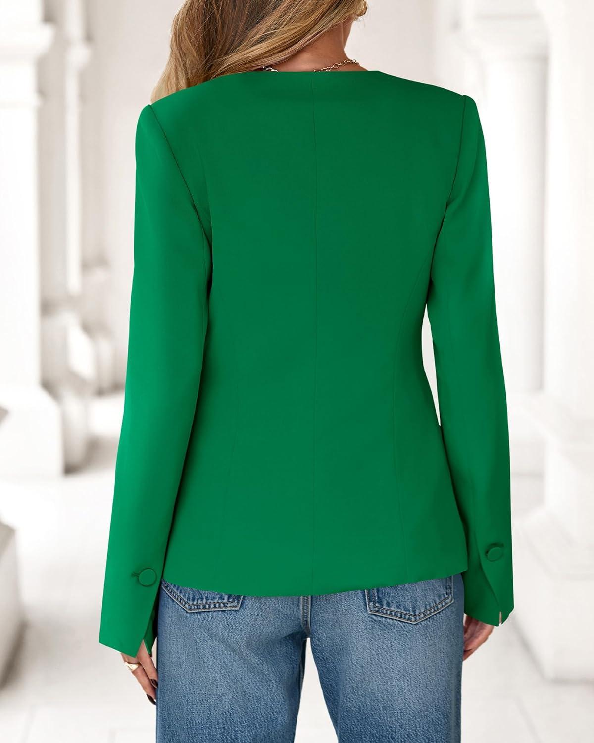 imageBTFBM Blazers for Women Business Casual Open Front Long Sleeve Button Work Office Suit Jackets Dressy Blazer PocketsGreen