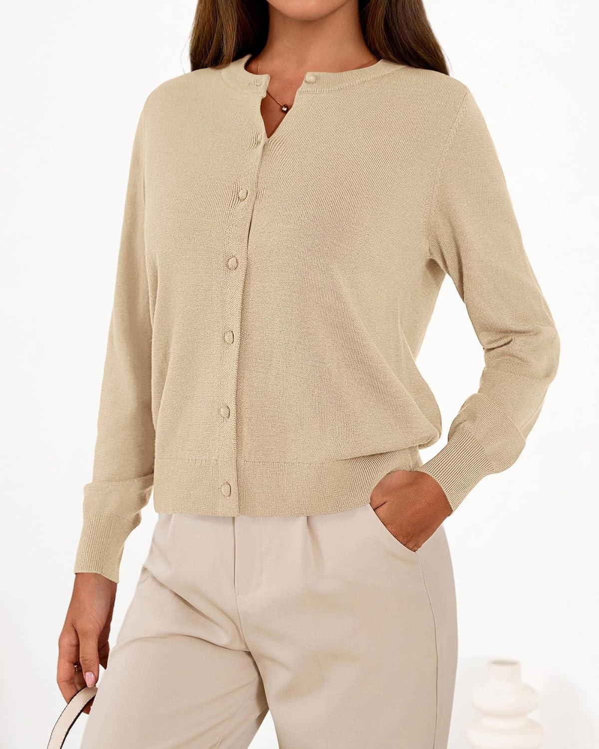 imageBTFBM Cardigan Sweaters for Women Cashmere Sweater Lightweight Button Down Casual Knit Shrugs Tops Early Fall FashionApricot