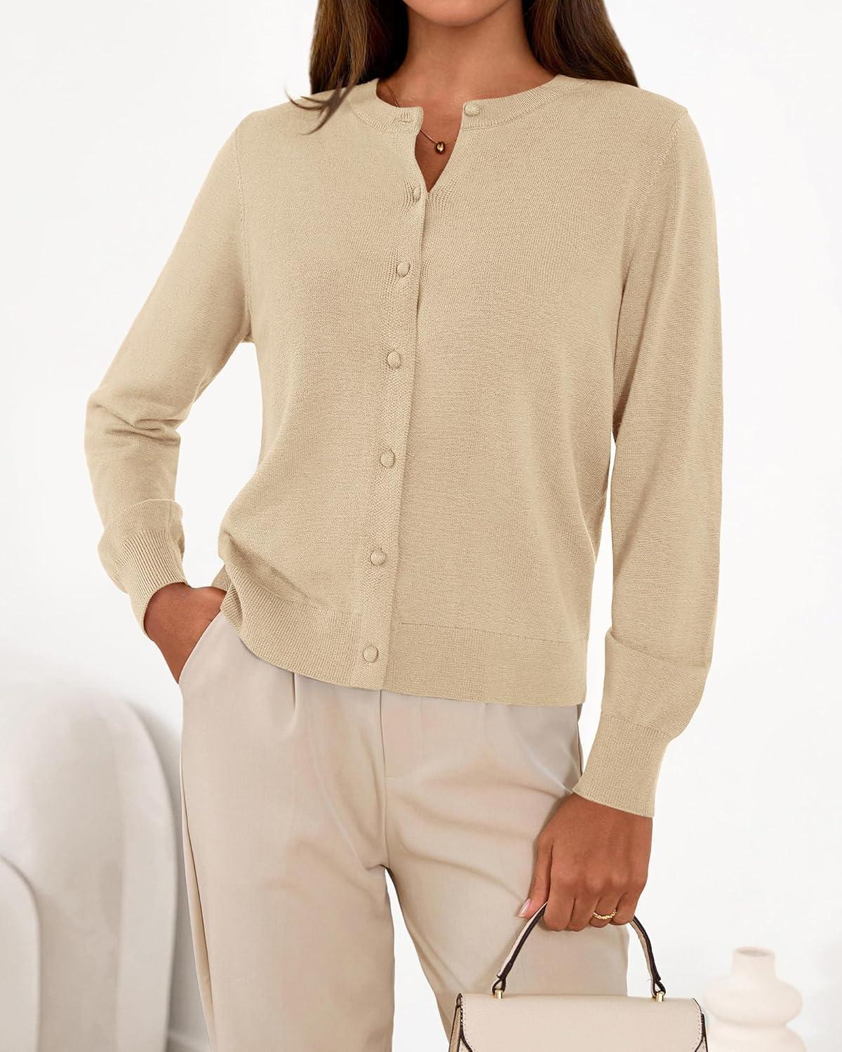 imageBTFBM Cardigan Sweaters for Women Cashmere Sweater Lightweight Button Down Casual Knit Shrugs Tops Early Fall FashionApricot