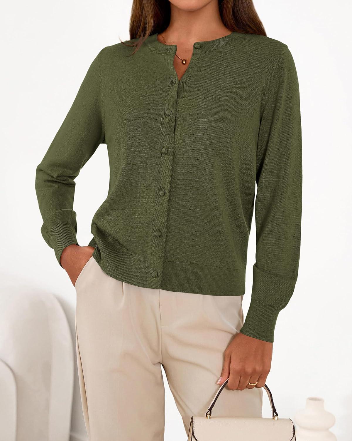 imageBTFBM Cardigan Sweaters for Women Cashmere Sweater Lightweight Button Down Casual Knit Shrugs Tops Early Fall FashionArmy Green