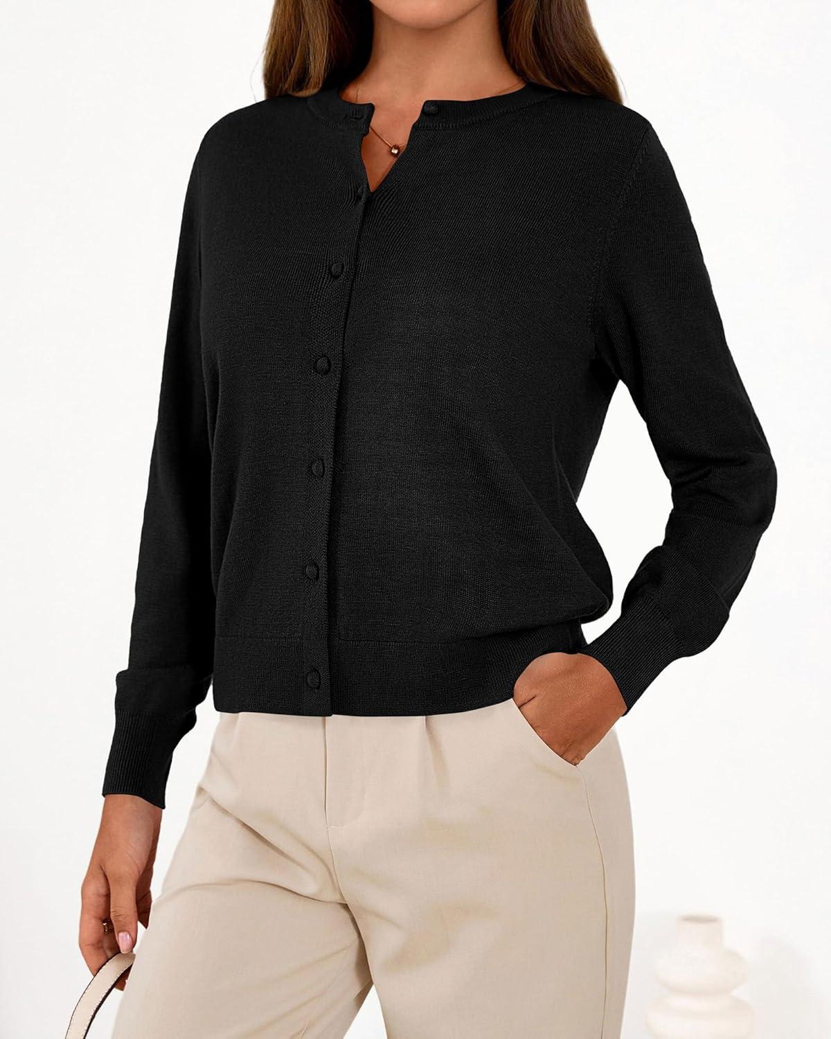 imageBTFBM Cardigan Sweaters for Women Cashmere Sweater Lightweight Button Down Casual Knit Shrugs Tops Early Fall FashionBlack