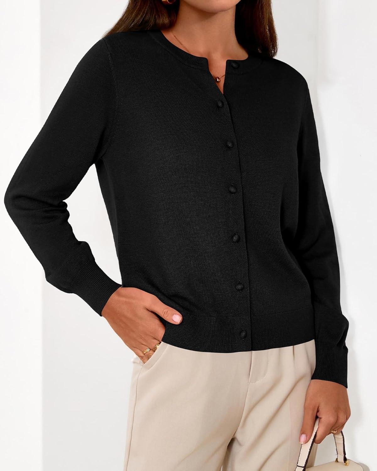 imageBTFBM Cardigan Sweaters for Women Cashmere Sweater Lightweight Button Down Casual Knit Shrugs Tops Early Fall FashionBlack