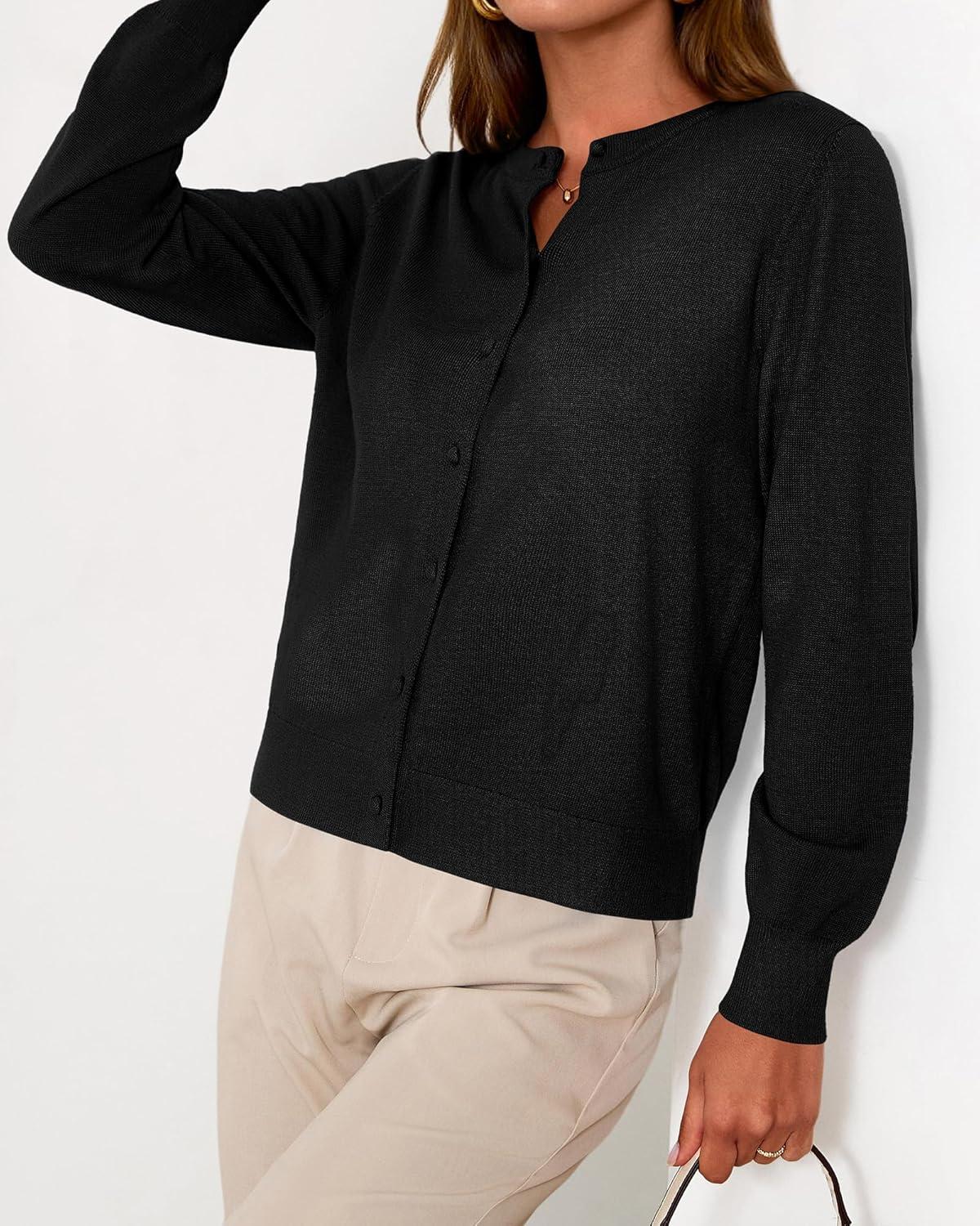 imageBTFBM Cardigan Sweaters for Women Cashmere Sweater Lightweight Button Down Casual Knit Shrugs Tops Early Fall FashionBlack