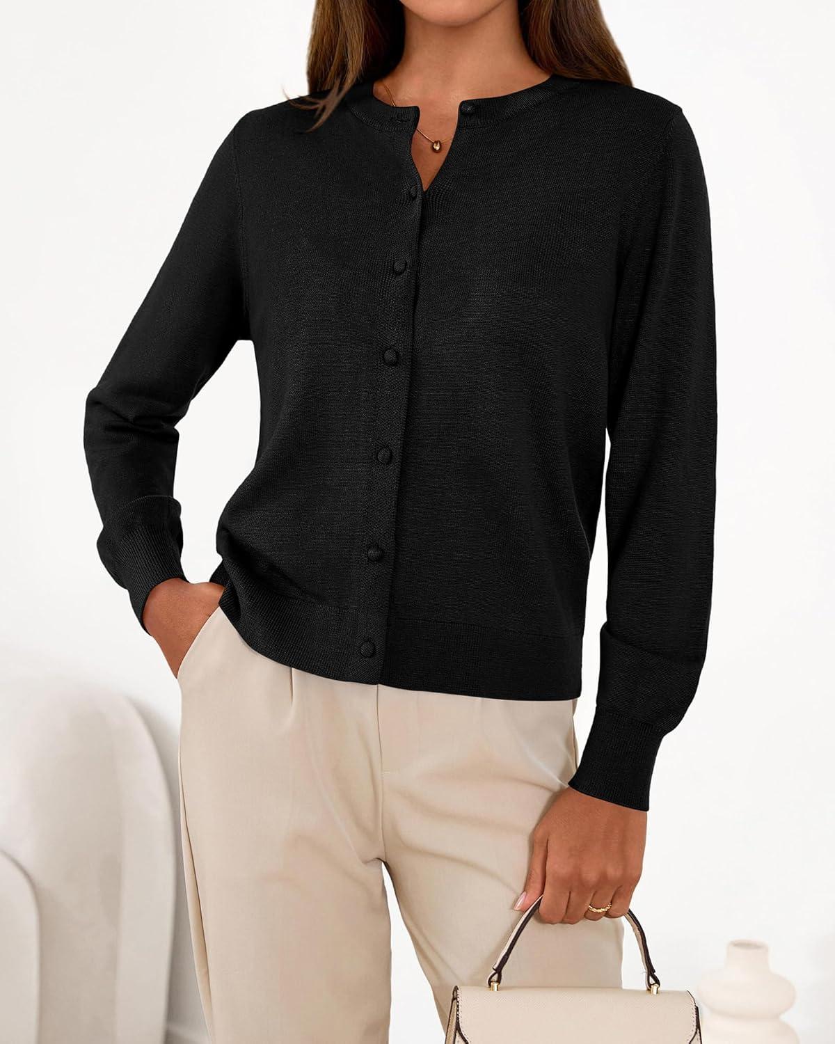 imageBTFBM Cardigan Sweaters for Women Cashmere Sweater Lightweight Button Down Casual Knit Shrugs Tops Early Fall FashionBlack