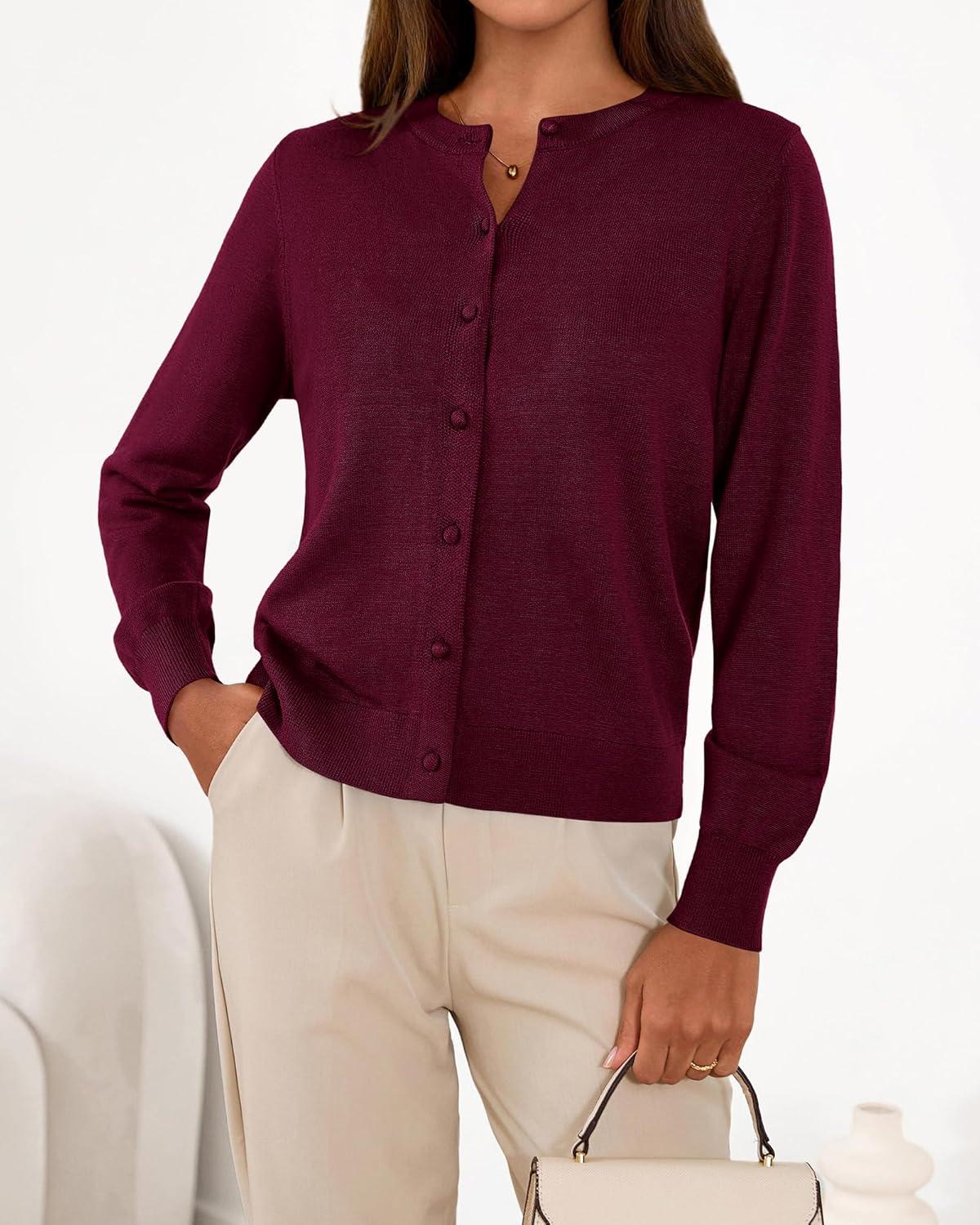 imageBTFBM Cardigan Sweaters for Women Cashmere Sweater Lightweight Button Down Casual Knit Shrugs Tops Early Fall FashionBurgundy