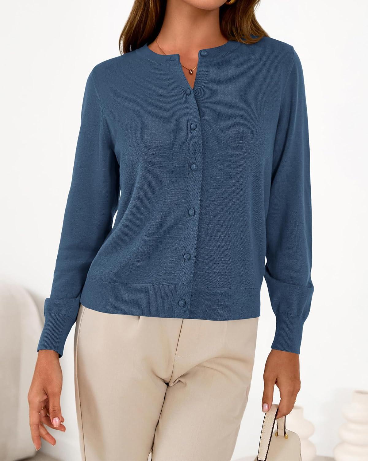 imageBTFBM Cardigan Sweaters for Women Cashmere Sweater Lightweight Button Down Casual Knit Shrugs Tops Early Fall FashionDark Blue