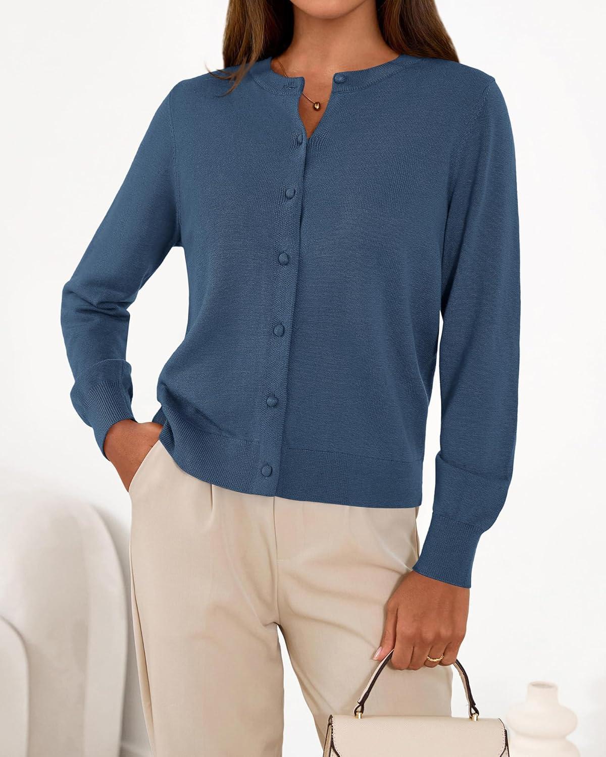 imageBTFBM Cardigan Sweaters for Women Cashmere Sweater Lightweight Button Down Casual Knit Shrugs Tops Early Fall FashionDark Blue
