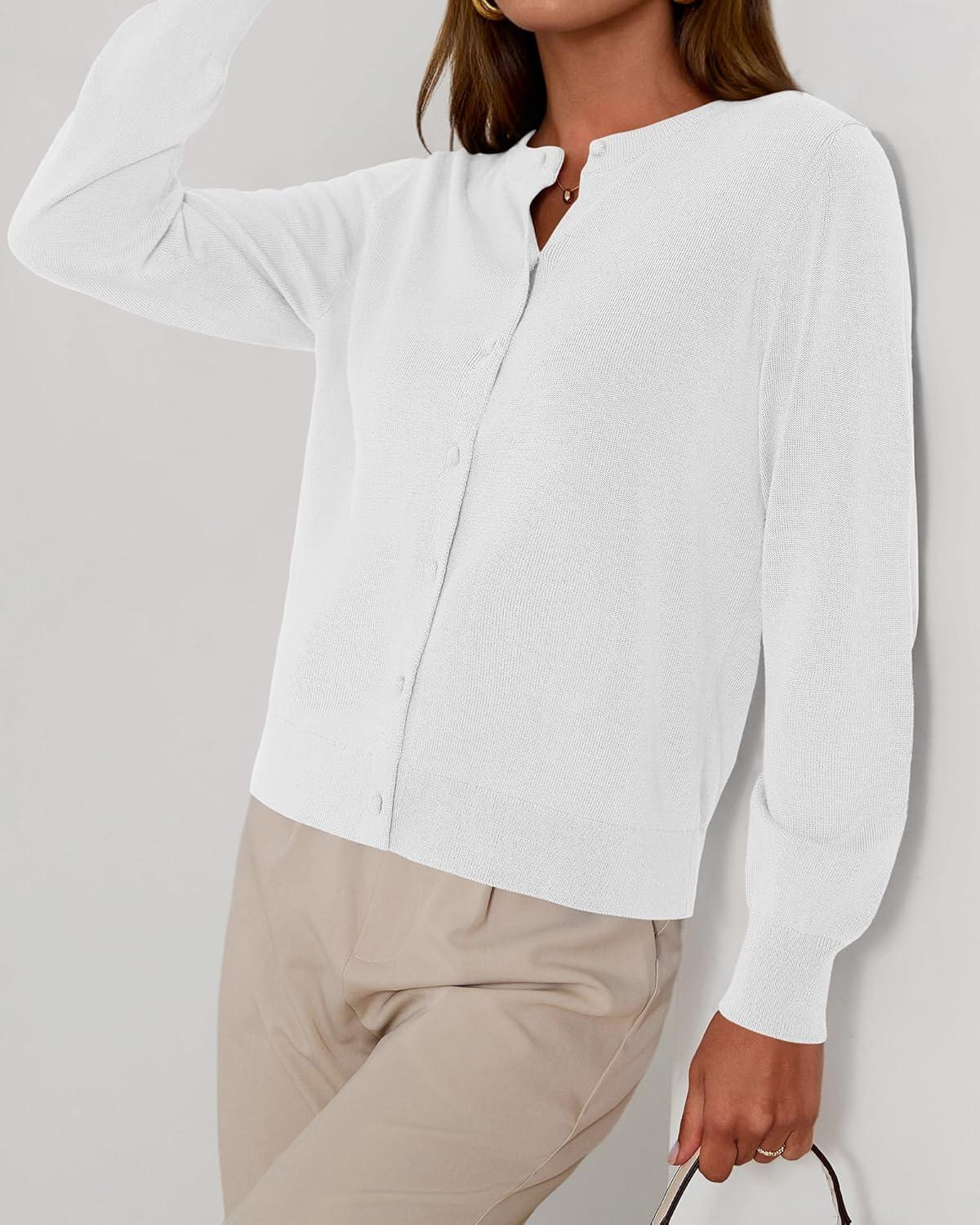 imageBTFBM Cardigan Sweaters for Women Cashmere Sweater Lightweight Button Down Casual Knit Shrugs Tops Early Fall FashionWhite