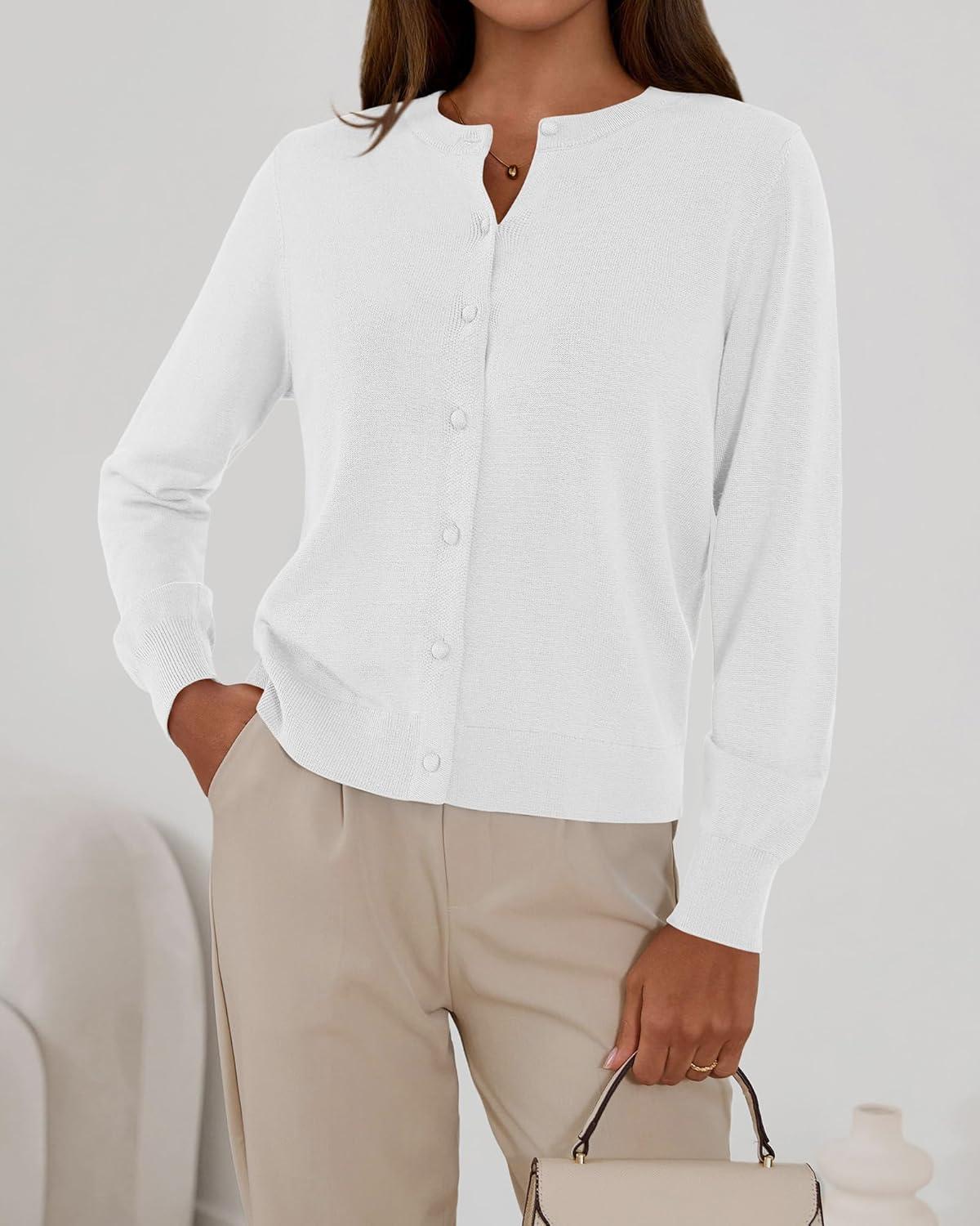 imageBTFBM Cardigan Sweaters for Women Cashmere Sweater Lightweight Button Down Casual Knit Shrugs Tops Early Fall FashionWhite