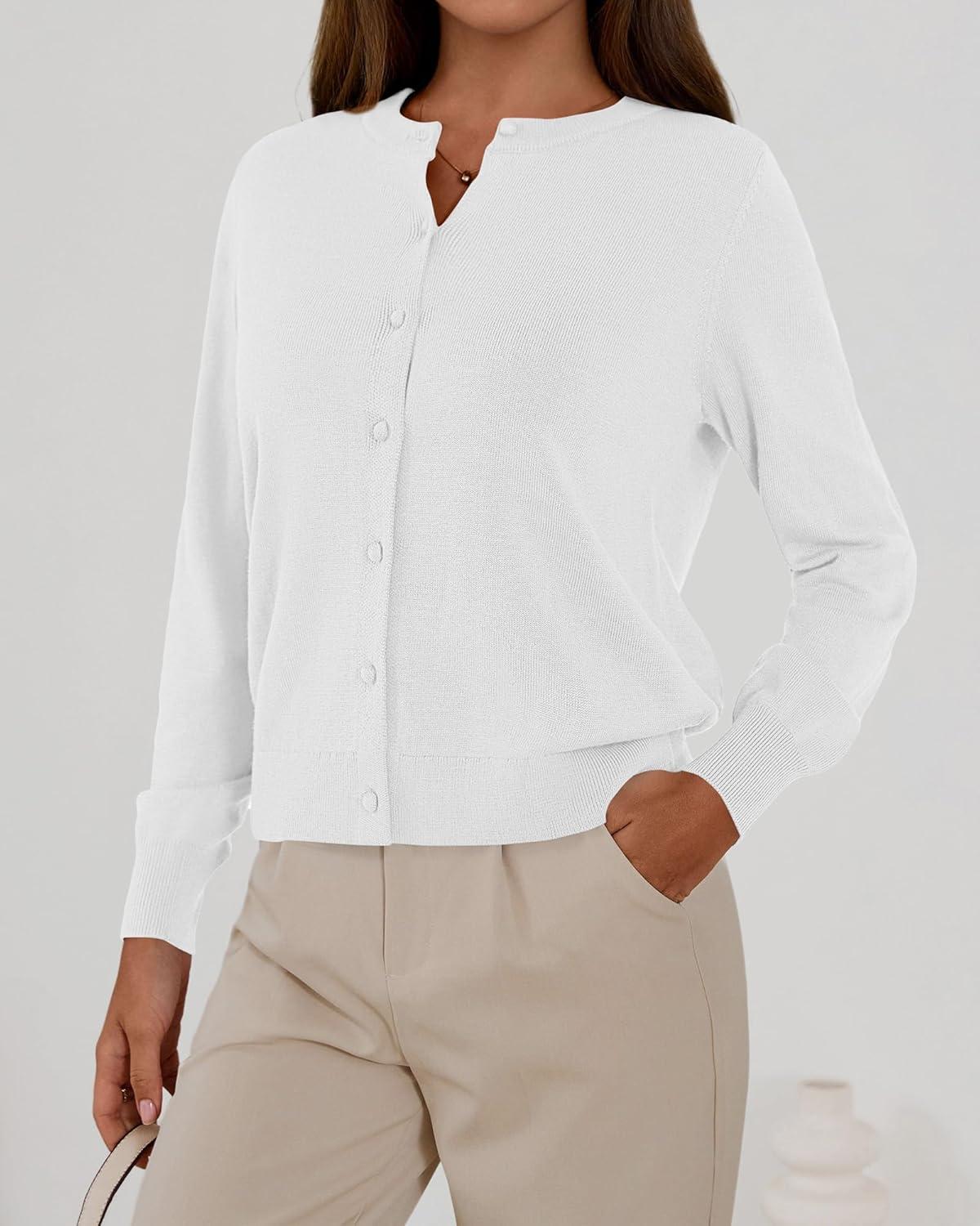 imageBTFBM Cardigan Sweaters for Women Cashmere Sweater Lightweight Button Down Casual Knit Shrugs Tops Early Fall FashionWhite