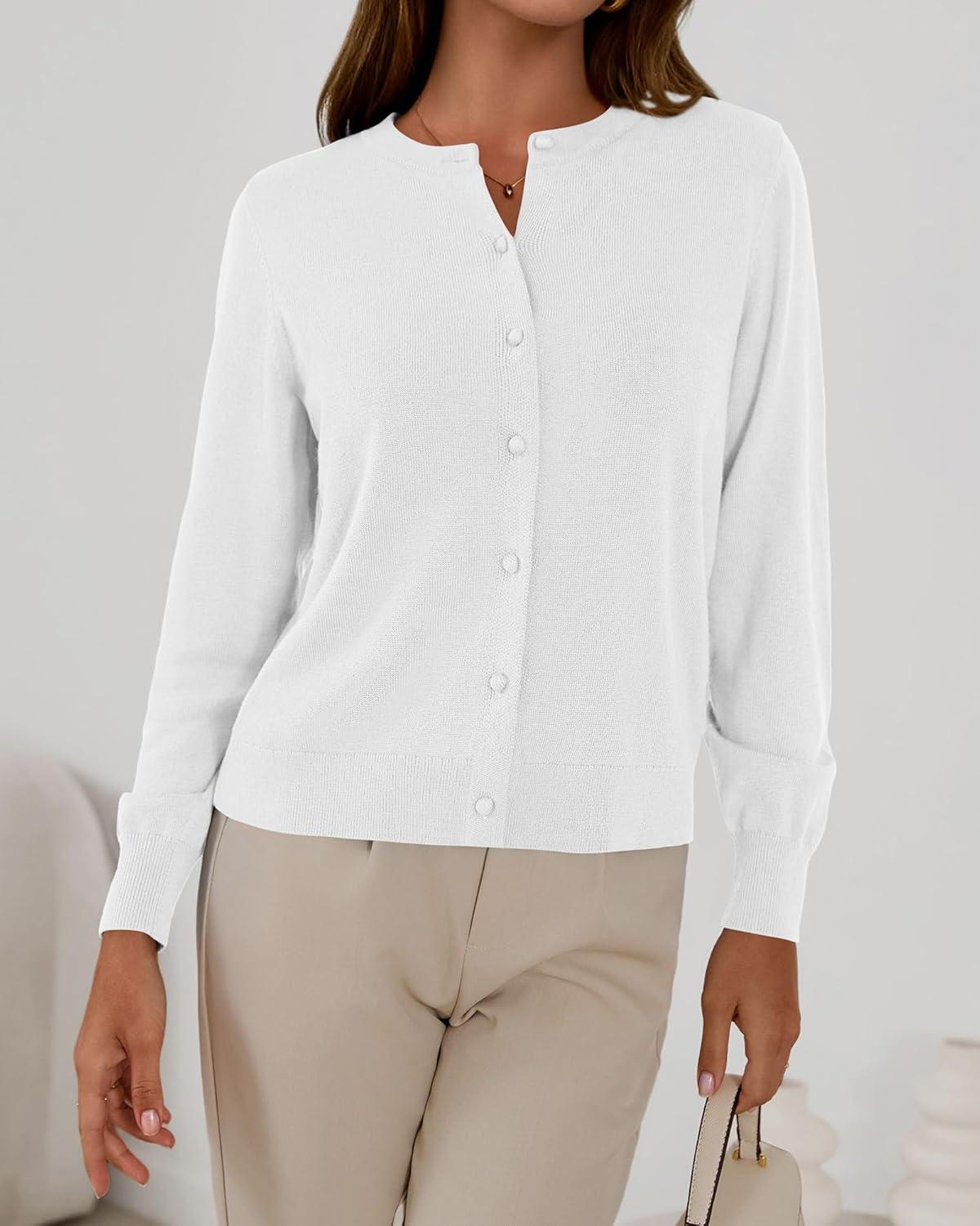 imageBTFBM Cardigan Sweaters for Women Cashmere Sweater Lightweight Button Down Casual Knit Shrugs Tops Early Fall FashionWhite