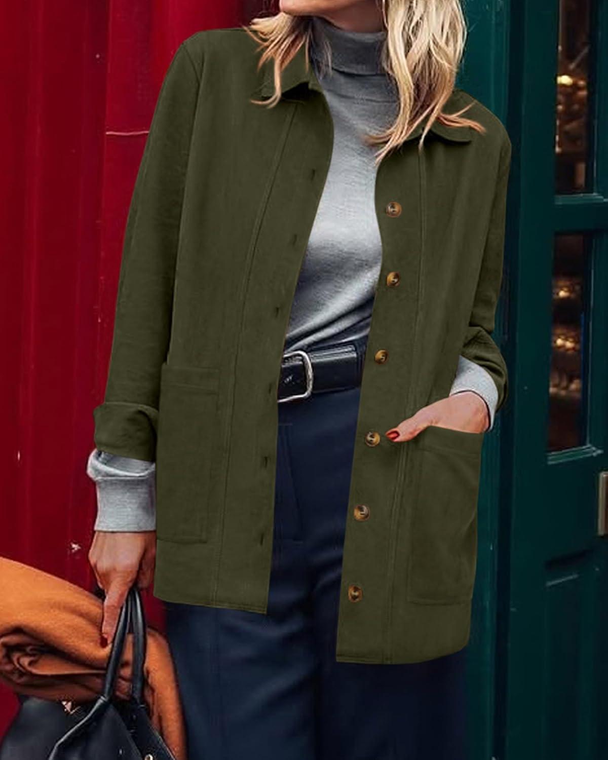imageBTFBM Faux Suede Jacket Women Fall Fashion 2025 Leather Jackets Long Sleeve Button Down Winter Coats Shackets OuterwearArmy Green