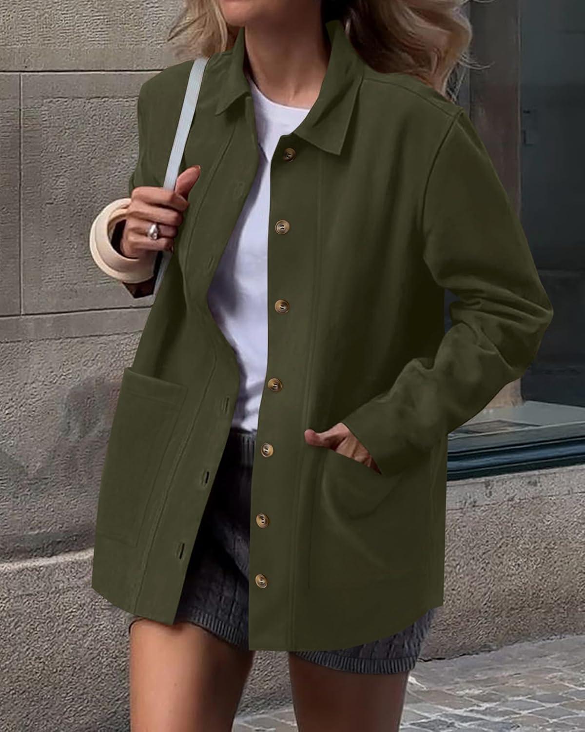 imageBTFBM Faux Suede Jacket Women Fall Fashion 2025 Leather Jackets Long Sleeve Button Down Winter Coats Shackets OuterwearArmy Green